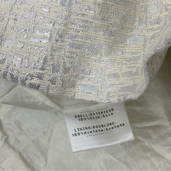 Badgley Mischka Women’s Off-White Silver Metallic Silk V-Neck Party Dress 10/C32 - Picture 10 of 12